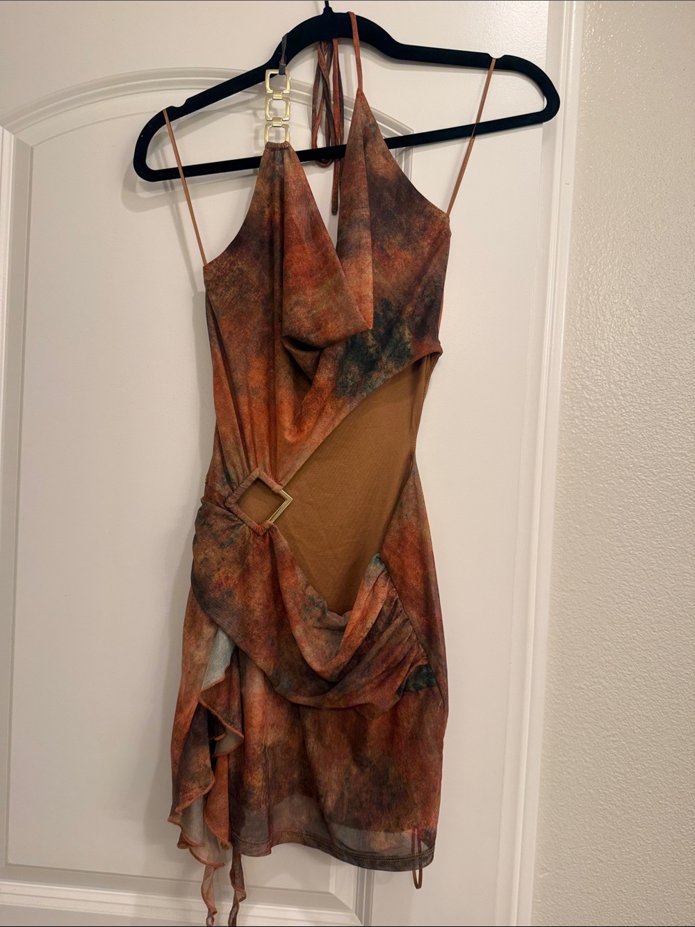 Windsor Rust Multi-Color Asymmetrical Cutout Mini Dress